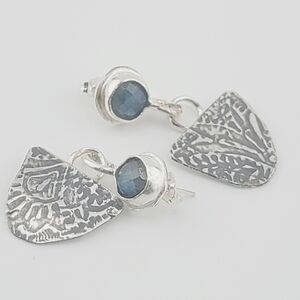 LABRADORITE EMBOSSED POST EARRINGS HANDMADE IN STERLING SILVER METAL